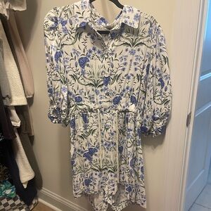 Floral Button-Up romper with Blue and Green Pattern